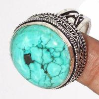 Tqa 500c bague chevaliere t58 14gr 22x25mm turquoise ethnique tibetaine vente bijou argent 925