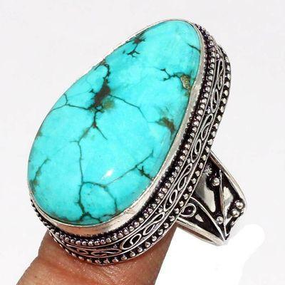 Tqa 501a bague chevaliere t59 13gr 18x32mm turquoise ethnique tibet vente bijou argent 925