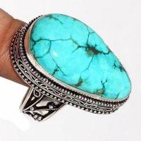 Tqa 501b bague chevaliere t59 13gr 18x32mm turquoise ethnique tibet vente bijou argent 925