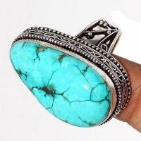 Tqa 501c bague chevaliere t59 13gr 18x32mm turquoise ethnique tibet vente bijou argent 925