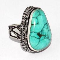 Tqa 502a bague chevaliere t58 12gr 18x26mm turquoise ethnique tibetaine vente bijou argent 925