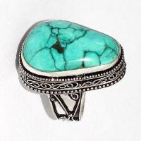 Tqa 502c bague chevaliere t58 12gr 18x26mm turquoise ethnique tibetaine vente bijou argent 925