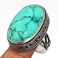 Tqa 503a bague chevaliere t61 15gr 30x20mm turquoise ethnique tibetaine vente bijou argent 925