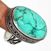 Tqa 503b bague chevaliere t61 15gr 30x20mm turquoise ethnique tibetaine vente bijou argent 925