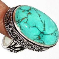 Tqa 503c bague chevaliere t61 15gr 30x20mm turquoise ethnique tibetaine vente bijou argent 925