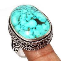 Tqa 504a bague chevaliere t60 13gr 20x26mm turquoise ethnique tibetaine vente bijou argent 925