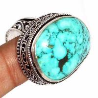 Tqa 504b bague chevaliere t60 13gr 20x26mm turquoise ethnique tibetaine vente bijou argent 925