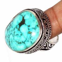 Tqa 504c bague chevaliere t60 13gr 20x26mm turquoise ethnique tibetaine vente bijou argent 925