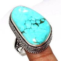 Tqa 505a bague chevaliere t58 14gr 18x30mm turquoise ethnique tibetaine vente bijou argent 925