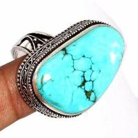 Tqa 505c bague chevaliere t58 14gr 18x30mm turquoise ethnique tibetaine vente bijou argent 925