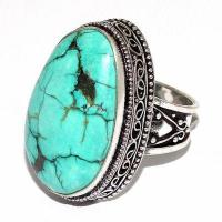 Tqa 506b bague chevaliere t57 14gr 30x20mm turquoise ethnique tibetaine vente bijou argent 925