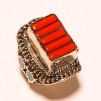 Tqa 509a bague chevaliere t66 34gr 30x30mm turquoise corail vente bijou argent 927