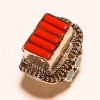 Tqa 509b bague chevaliere t66 34gr 30x30mm turquoise corail vente bijou argent 927
