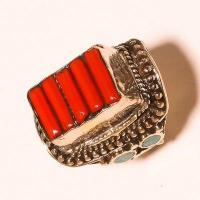 Tqa 509c bague chevaliere t66 34gr 30x30mm turquoise corail vente bijou argent 927