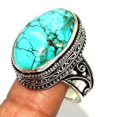 Tqa 511a bague chevaliere t59 10gr 15x20mm turquoise ethnique tibet vente bijou argent 925