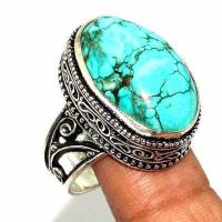 Tqa 511b bague chevaliere t59 10gr 15x20mm turquoise ethnique tibet vente bijou argent 925