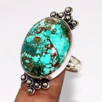 Tqa 514a bague chevaliere t61 10gr 18x25mm turquoise ethnique tibet vente bijou argent 925