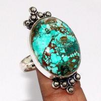 Tqa 514b bague chevaliere t61 10gr 18x25mm turquoise ethnique tibet vente bijou argent 925