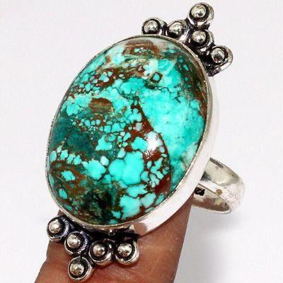 Tqa 514c bague chevaliere t61 10gr 18x25mm turquoise ethnique tibet vente bijou argent 925