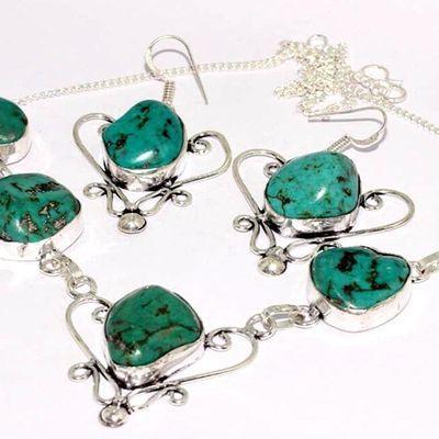 Tqa 520b collier boucles oreilles 41gr 20x15mm turquoise achat vente bijou tibet argent 925