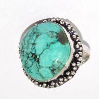 Tqa 523b bague chevaliere t58 11gr 25x25mm turquoise ethnique tibetaine vente bijou argent 925