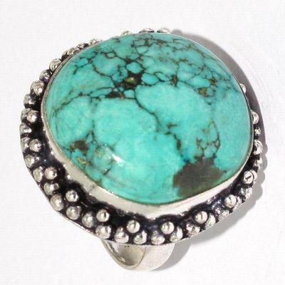 Tqa 523c bague chevaliere t58 11gr 25x25mm turquoise ethnique tibetaine vente bijou argent 925