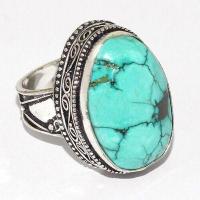 Tqa 524a bague chevaliere t60 11gr 15x25mm turquoise ethnique tibetaine vente bijou argent 925