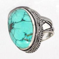 Tqa 524c bague chevaliere t60 11gr 15x25mm turquoise ethnique tibetaine vente bijou argent 925