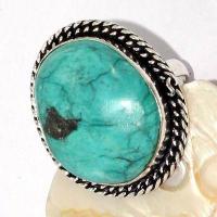 Tqa 525c bague chevaliere t57 10gr 20x25mm turquoise ethnique tibetaine vente bijou argent 925