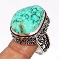 Tqa 526a bague chevaliere t57 12gr 20x25mm turquoise ethnique tibetaine vente bijou argent 925