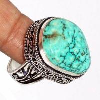 Tqa 526b bague chevaliere t57 12gr 20x25mm turquoise ethnique tibetaine vente bijou argent 925