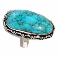 Tqa 527b bague chevaliere t55 11gr 16x32mm turquoise ethnique tibetaine vente bijou argent 925