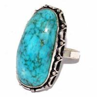 Tqa 527c bague chevaliere t55 11gr 16x32mm turquoise ethnique tibetaine vente bijou argent 925