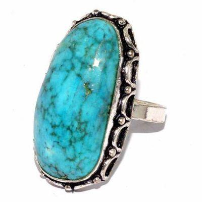Tqa 527c bague chevaliere t55 11gr 16x32mm turquoise ethnique tibetaine vente bijou argent 925