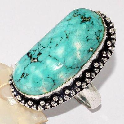 Tqa 528a bague chevaliere t60 13gr 15x30mm turquoise ethnique tibetaine vente bijou argent 925