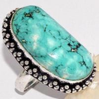 Tqa 528c bague chevaliere t60 13gr 15x30mm turquoise ethnique tibetaine vente bijou argent 925