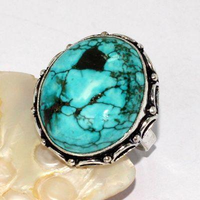 Tqa 529a bague chevaliere t56 9gr 20x25mm turquoise ethnique tibetaine vente bijou argent 925