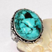 Tqa 529b bague chevaliere t56 9gr 20x25mm turquoise ethnique tibetaine vente bijou argent 925