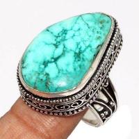 Tqa 530a bague chevaliere t57 12gr 18x28mm turquoise ethnique tibetaine vente bijou argent 925