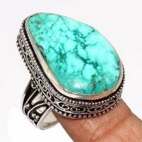 Tqa 530b bague chevaliere t57 12gr 18x28mm turquoise ethnique tibetaine vente bijou argent 925