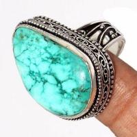 Tqa 530c bague chevaliere t57 12gr 18x28mm turquoise ethnique tibetaine vente bijou argent 925