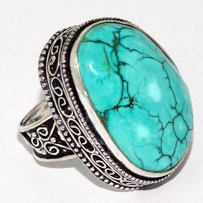 Tqa 531a bague chevaliere t57 14gr 20x30mm turquoise ethnique tibetaine vente bijou argent 925