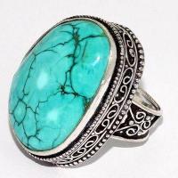 Tqa 531b bague chevaliere t57 14gr 20x30mm turquoise ethnique tibetaine vente bijou argent 925