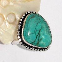 Tqa 532c bague chevaliere t59 8gr 20x25mm turquoise ethnique tibetaine vente bijou argent 925