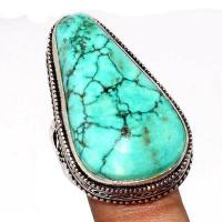 Tqa 533a bague chevaliere t56 15gr 20x32mm turquoise ethnique tibetaine vente bijou argent 925