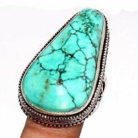 Tqa 533b bague chevaliere t56 15gr 20x32mm turquoise ethnique tibetaine vente bijou argent 925