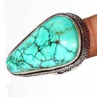 Tqa 533c bague chevaliere t56 15gr 20x32mm turquoise ethnique tibetaine vente bijou argent 925