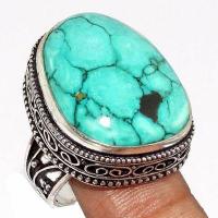 Tqa 534b bague chevaliere t57 13gr 20x25mm turquoise ethnique tibetaine vente bijou argent 925