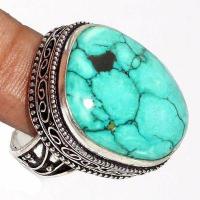 Tqa 534c bague chevaliere t57 13gr 20x25mm turquoise ethnique tibetaine vente bijou argent 925