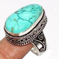 Tqa 535a bague chevaliere t57 11gr 15x22mm turquoise ethnique tibetaine vente bijou argent 925